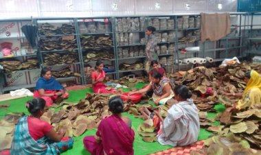 दोना-पत्तल निर्माण कर लक्ष्मी समूह की महिलाएं बन रहीं आत्मनिर्भर