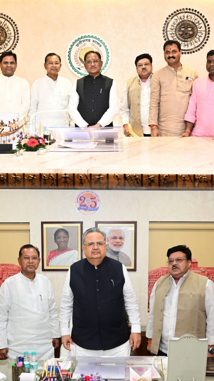 छत्तीसगढ़ विधानसभा में माननीय मुख्यमंत्री विष्णुदेव साय एवं विधानसभा अध्यक्ष डॉ. रमन सिंह से सौजन्य भेंट की।