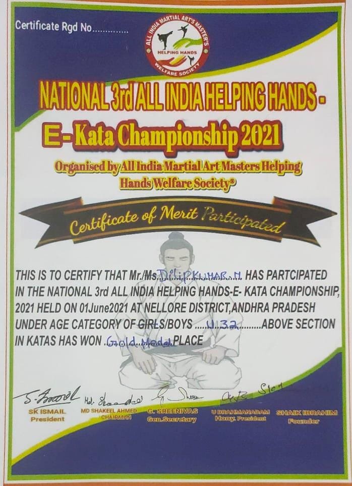 *ग्राण्डमास्टर दिलीप कुमार ने National 3rd All India Helping Hands (E-KATA CHAMPIONSHIP 2021) में जीता GOLD MEDAL*
