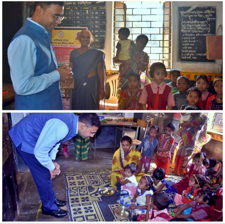 कलेक्टर कुलदीप शर्मा ने आज डोंडीविकासखंड के आंगनबाड़ी केन्द्र दानीटोला का आकस्मिक निरीक्षण बच्चों को नियमित रूप से पौष्टिक आहार प्रदान करने तथा आंगनबाड़ी केन्द्र को स्वच्छ, सुंदर एवं व्यवस्थित रखने के दिए निर्देश