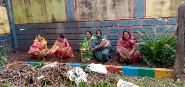 सावन माह में हो रही बारिश के बीच पर्यावरण को सहेजने आज विहिप मातृशक्ति संगठन की महिलाओं ने किया वृक्षारोपण